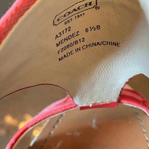 COACH ,MENDEZ CORAL/CHERRY RED, LEATHER, CORK,  LOGO CANVAS, ESPADRILLE SANDAL - Picture 5 of 6
